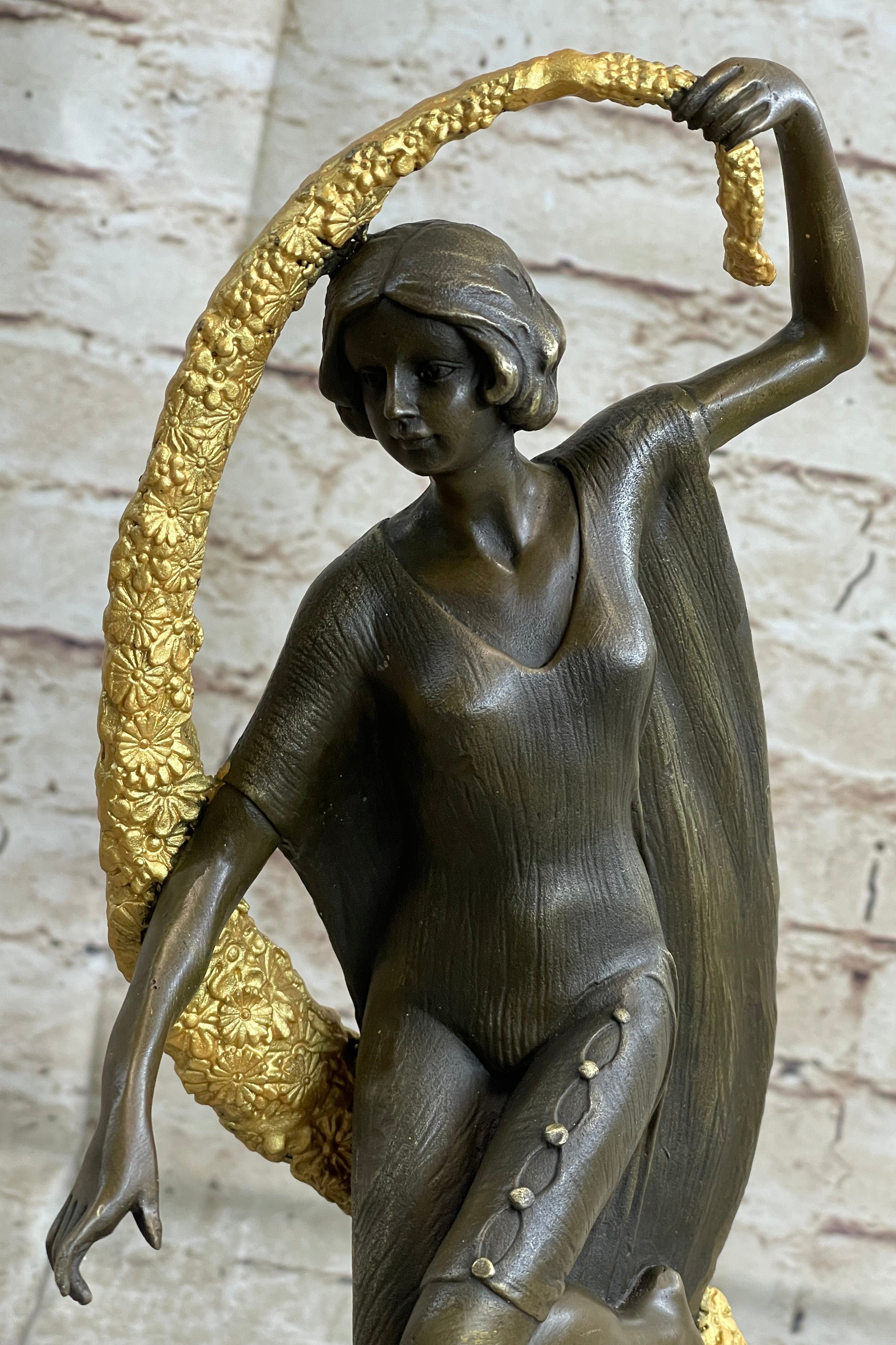 Scarf Dancer Pure Bronze Art Deco Signed Guirande Gilt