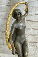 Scarf Dancer Pure Bronze Art Deco Signed Guirande Gilt