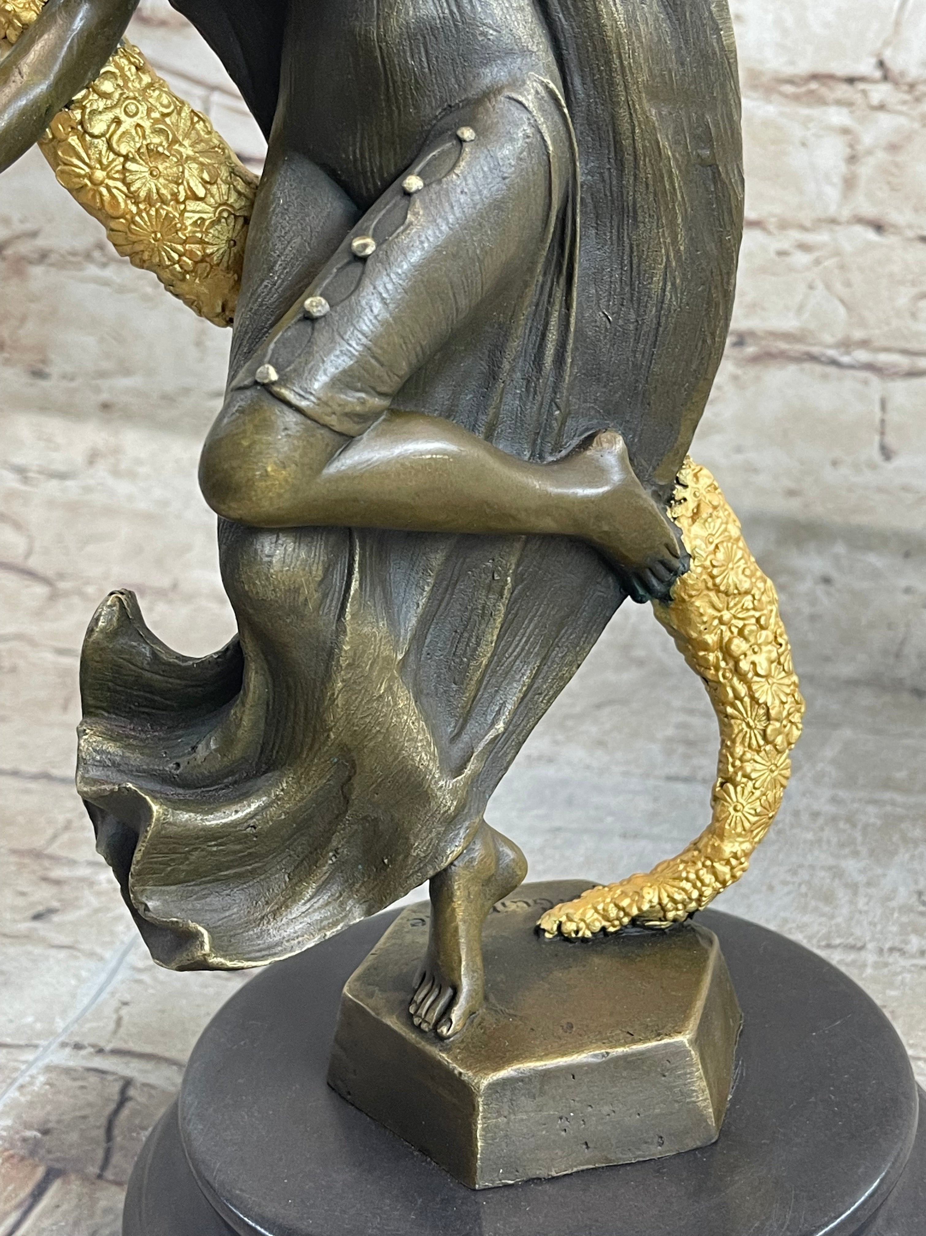 Scarf Dancer Pure Bronze Art Deco Signed Guirande Gilt