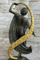 Scarf Dancer Pure Bronze Art Deco Signed Guirande Gilt