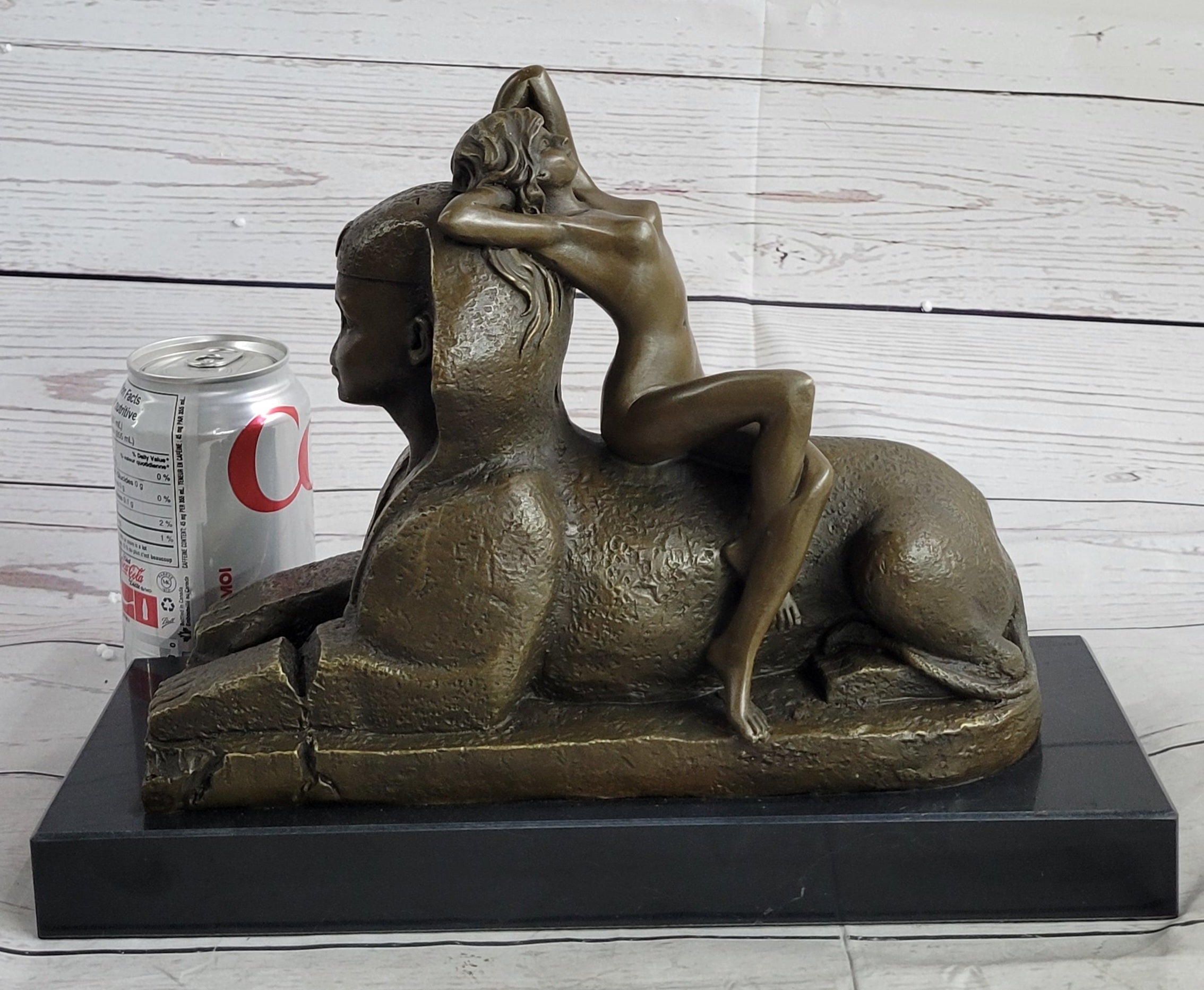 SPHINX by T. Herlinger (1904) Bronze Sculpture Statue Nude Female Figure Marble Base
