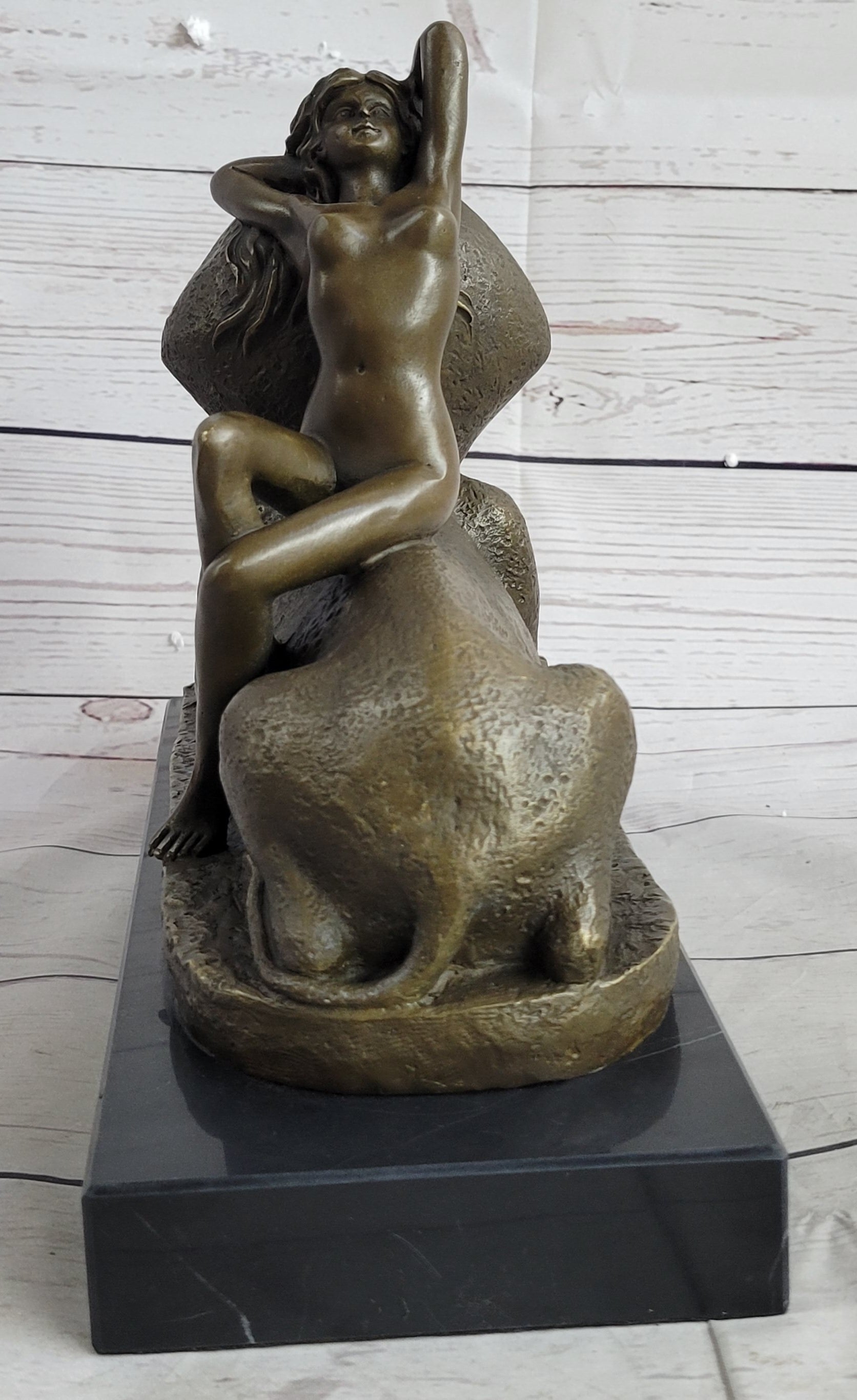 SPHINX by T. Herlinger (1904) Bronze Sculpture Statue Nude Female Figure Marble Base