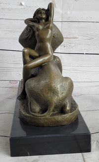 SPHINX by T. Herlinger (1904) Bronze Sculpture Statue Nude Female Figure Marble Base