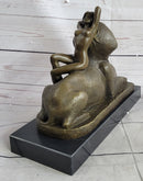 SPHINX by T. Herlinger (1904) Bronze Sculpture Statue Nude Female Figure Marble Base