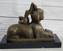 SPHINX by T. Herlinger (1904) Bronze Sculpture Statue Nude Female Figure Marble Base