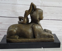 SPHINX by T. Herlinger (1904) Bronze Sculpture Statue Nude Female Figure Marble Base