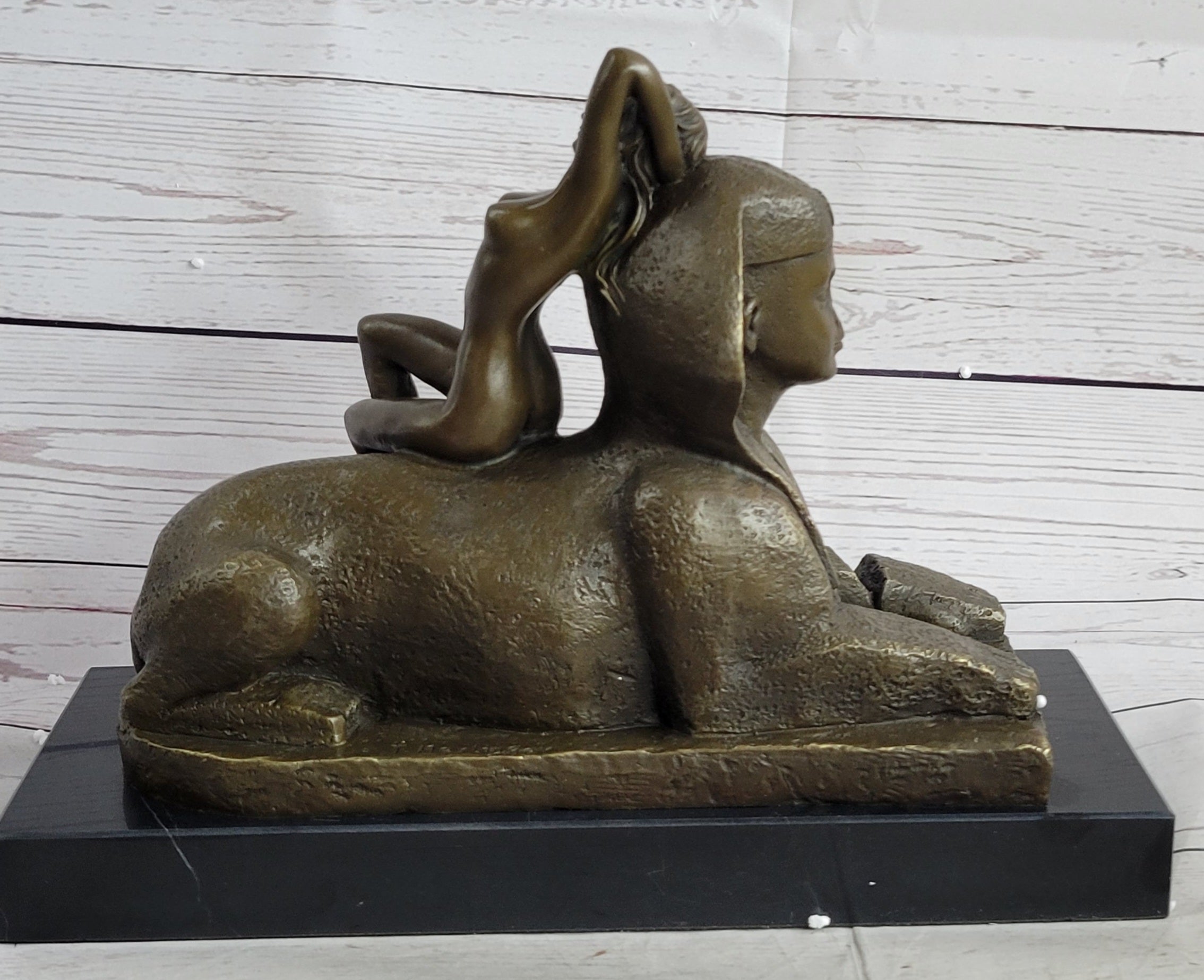 SPHINX by T. Herlinger (1904) Bronze Sculpture Statue Nude Female Figure Marble Base