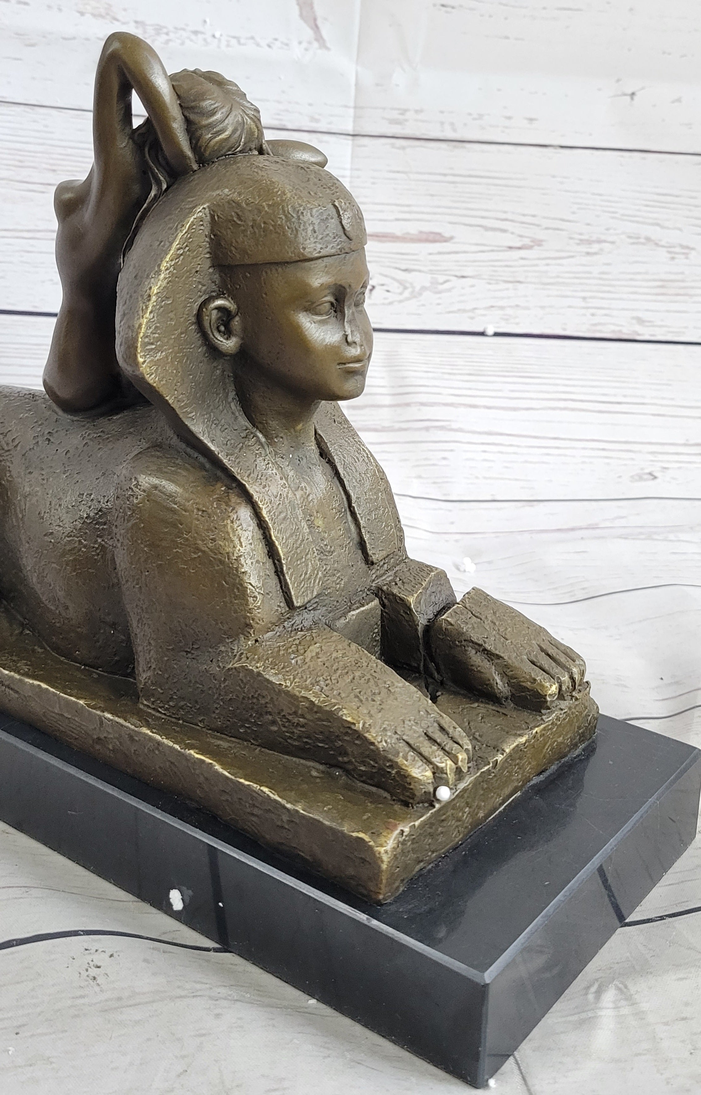 SPHINX by T. Herlinger (1904) Bronze Sculpture Statue Nude Female Figure Marble Base