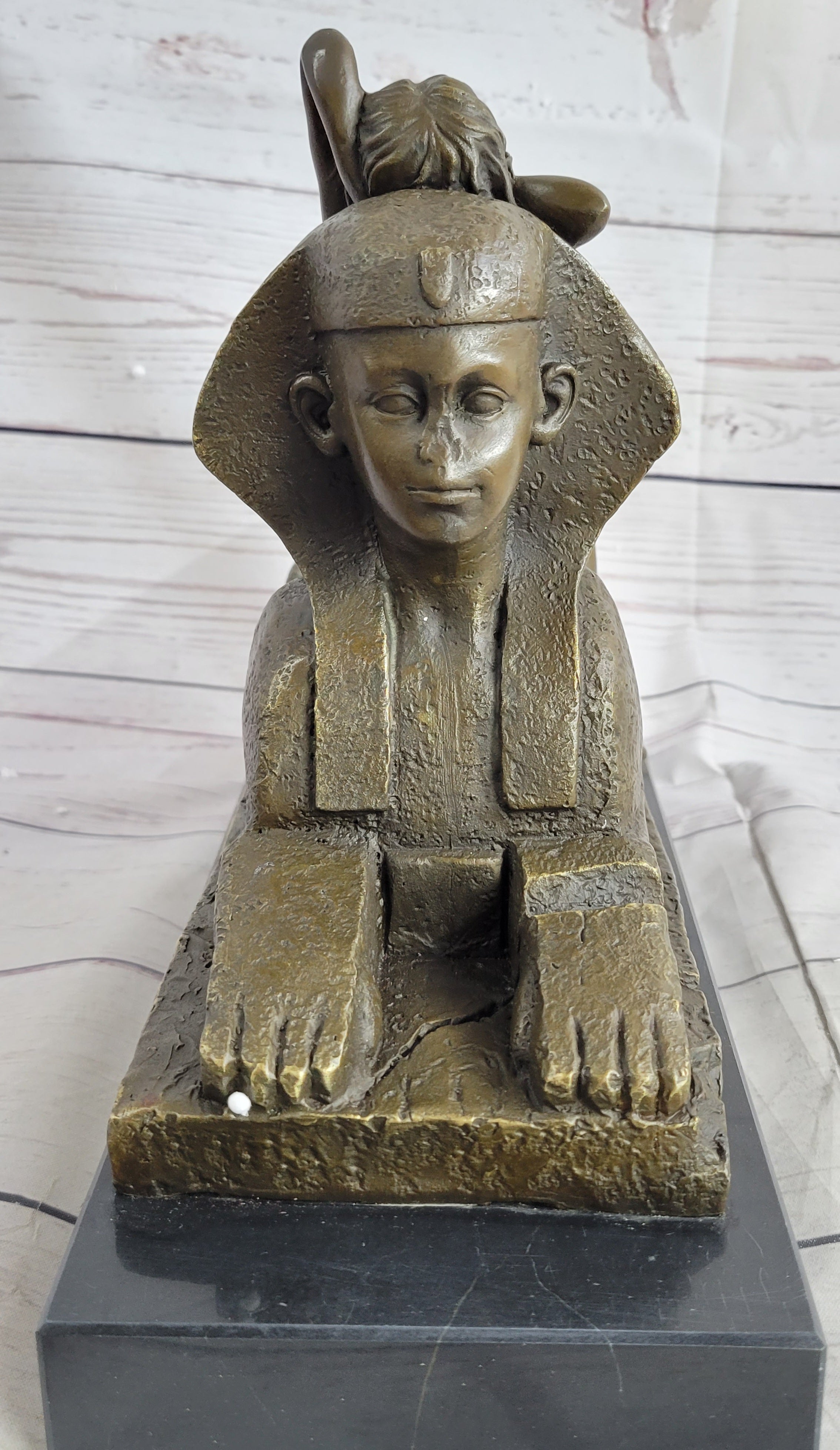 SPHINX by T. Herlinger (1904) Bronze Sculpture Statue Nude Female Figure Marble Base