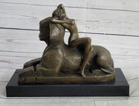 SPHINX by T. Herlinger (1904) Bronze Sculpture Statue Nude Female Figure Marble Base