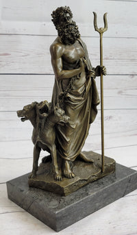 Signed Phidas Hades Pluto Bronze Sculpture with 3 Headed Dog