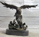 Eagle Landing on Waves Bronze Metal Sculpture Signed