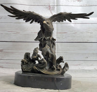 Eagle Landing on Waves Bronze Metal Sculpture Signed