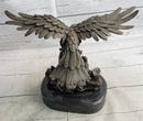 Eagle Landing on Waves Bronze Metal Sculpture Signed