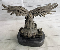 Eagle Landing on Waves Bronze Metal Sculpture Signed