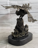 Eagle Landing on Waves Bronze Metal Sculpture Signed