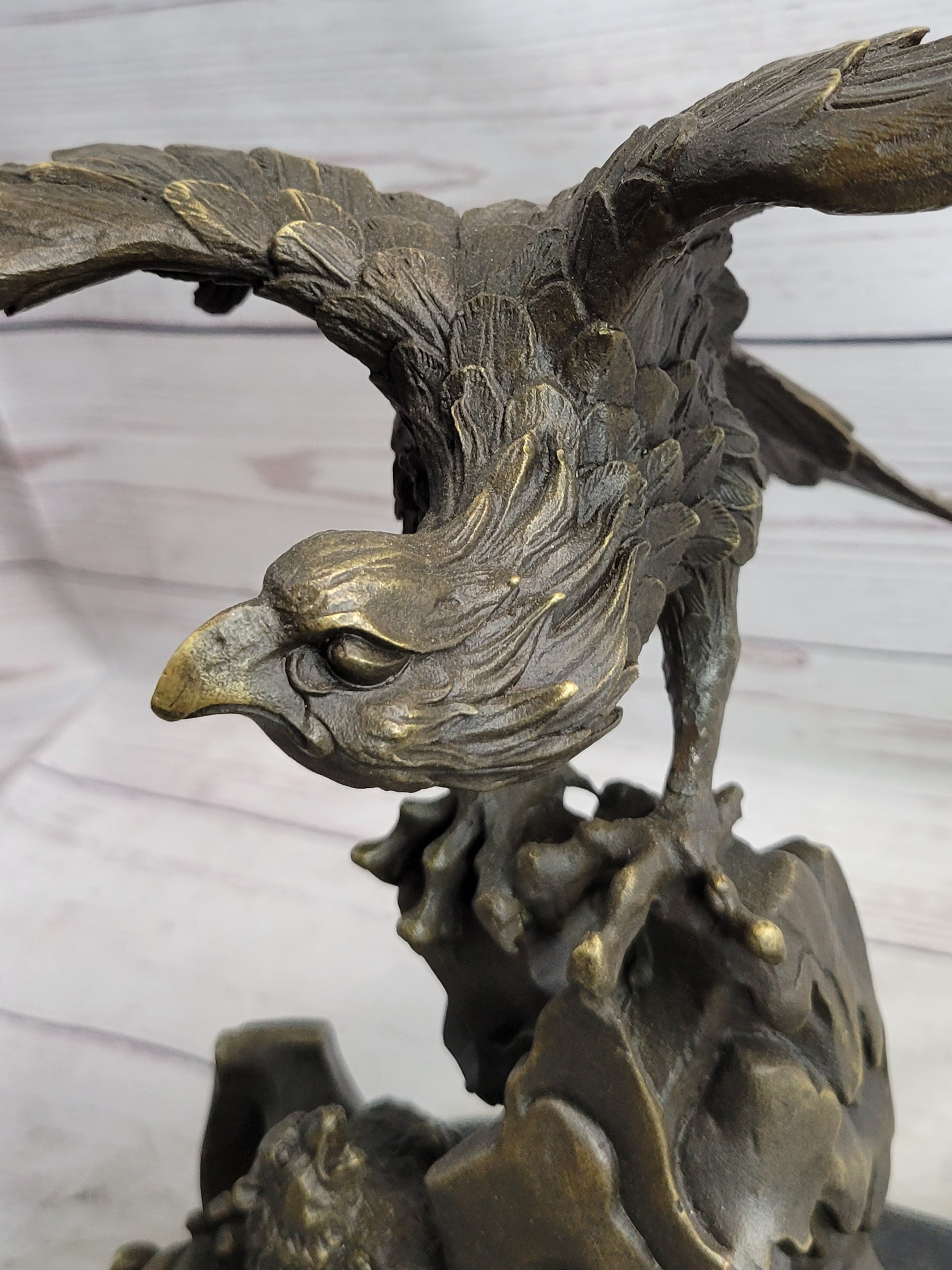 Eagle Landing on Waves Bronze Metal Sculpture Signed
