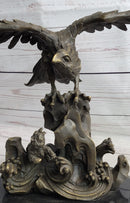 Eagle Landing on Waves Bronze Metal Sculpture Signed