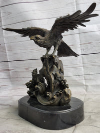 Eagle Landing on Waves Bronze Metal Sculpture Signed