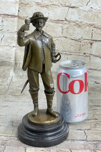 French Cavalry Officer Making a Toast w/ Wine Cup Bronze Statue Sculpture by Guillot