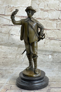 French Cavalry Officer Making a Toast w/ Wine Cup Bronze Statue Sculpture by Guillot