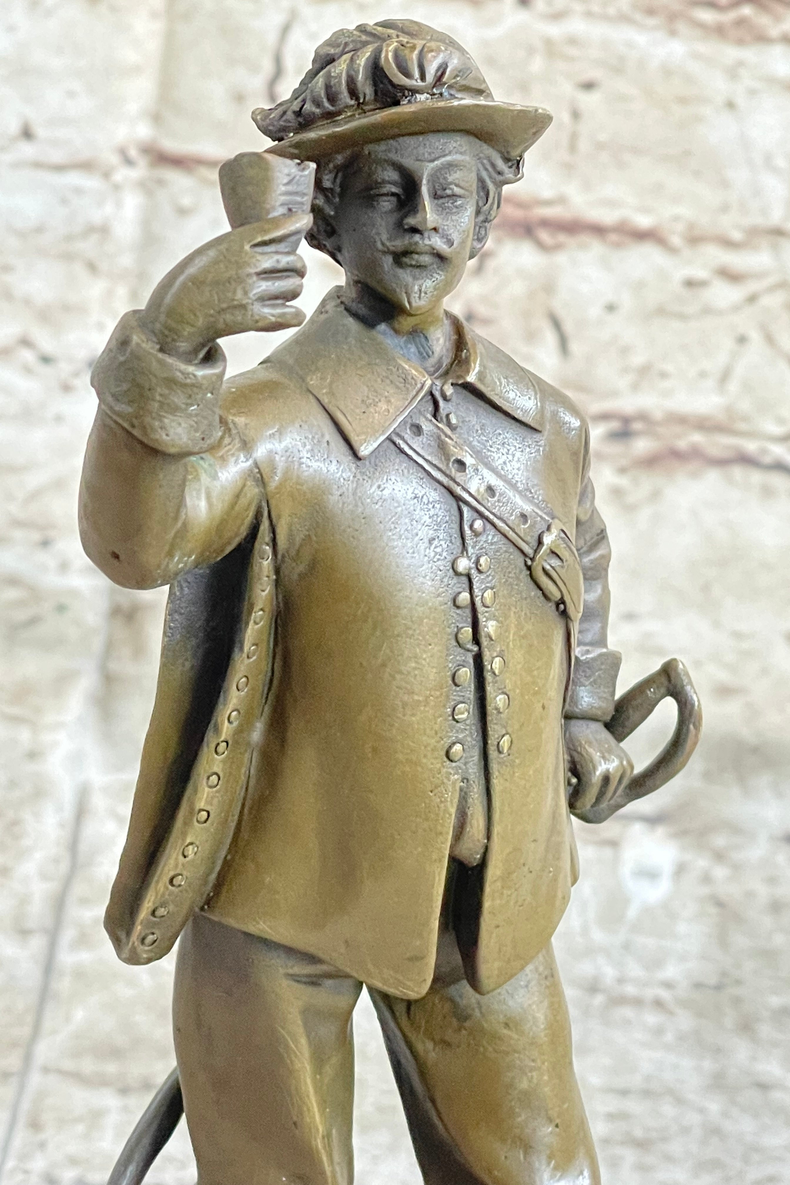 French Cavalry Officer Making a Toast w/ Wine Cup Bronze Statue Sculpture by Guillot