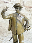 French Cavalry Officer Making a Toast w/ Wine Cup Bronze Statue Sculpture by Guillot