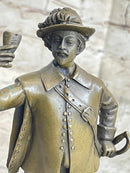 French Cavalry Officer Making a Toast w/ Wine Cup Bronze Statue Sculpture by Guillot