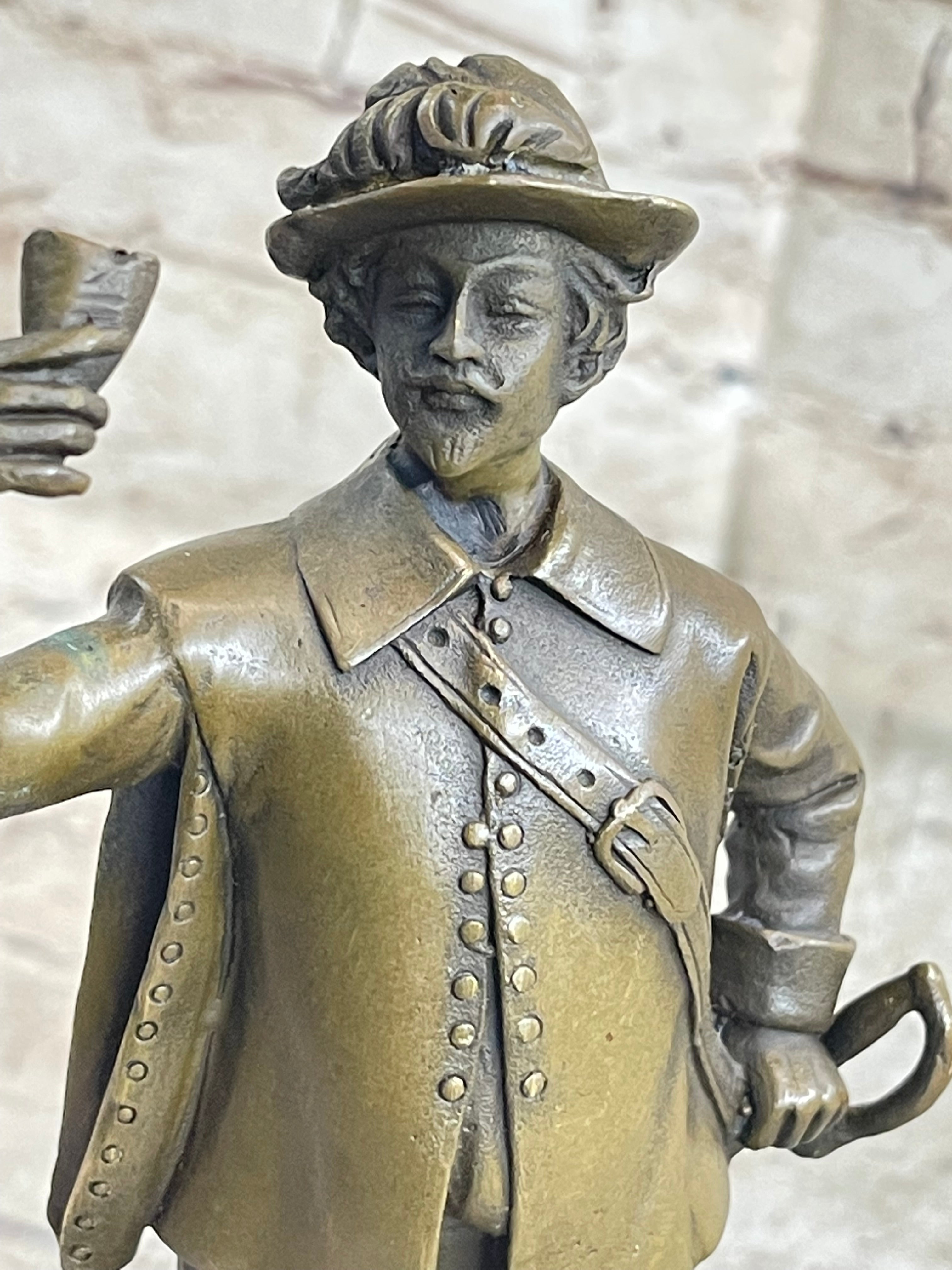 French Cavalry Officer Making a Toast w/ Wine Cup Bronze Statue Sculpture by Guillot