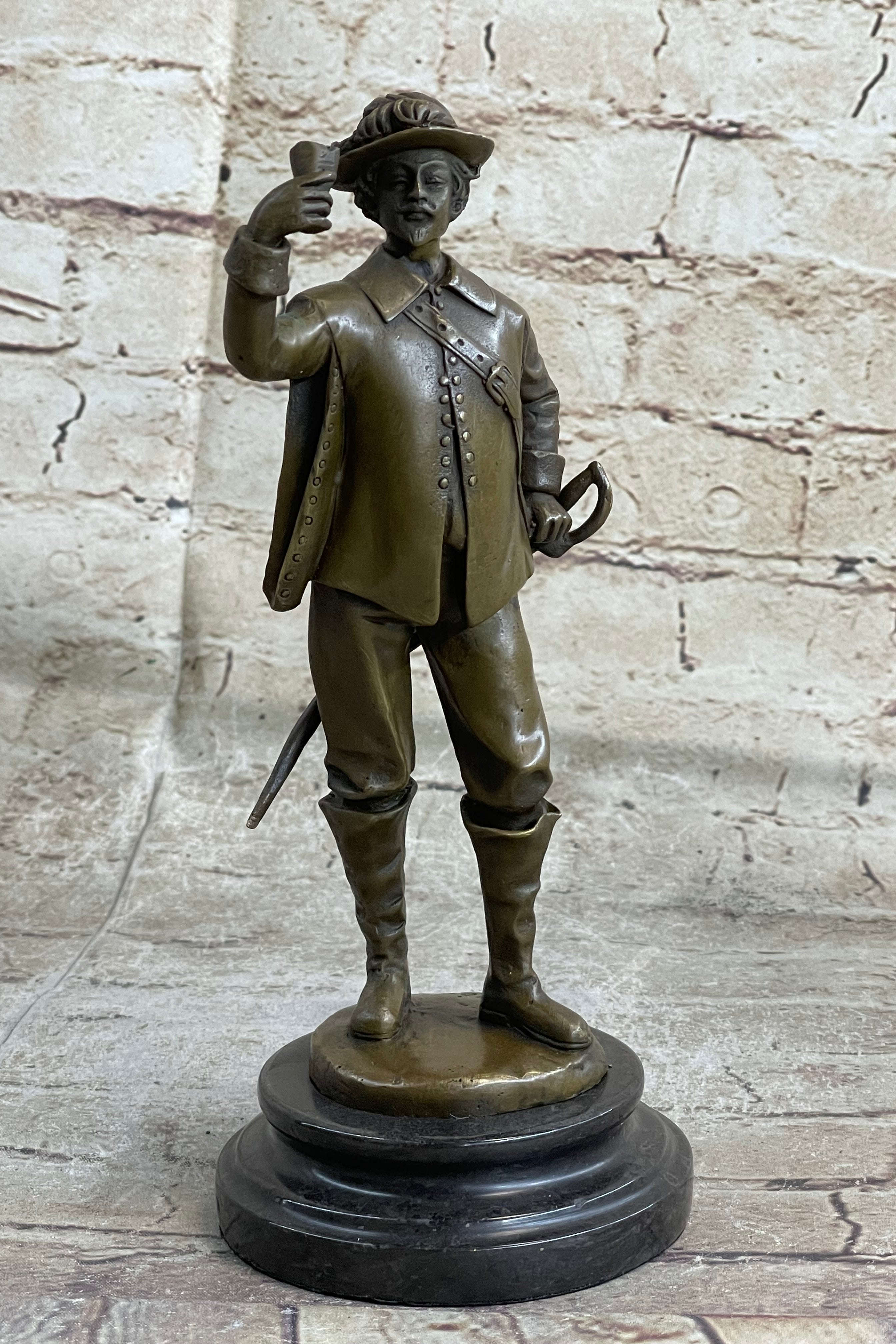 French Cavalry Officer Making a Toast w/ Wine Cup Bronze Statue Sculpture by Guillot
