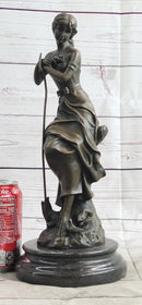 Art Nouveau Sexy Maiden Holding Rose Flower in Garden Bronze Sculpture