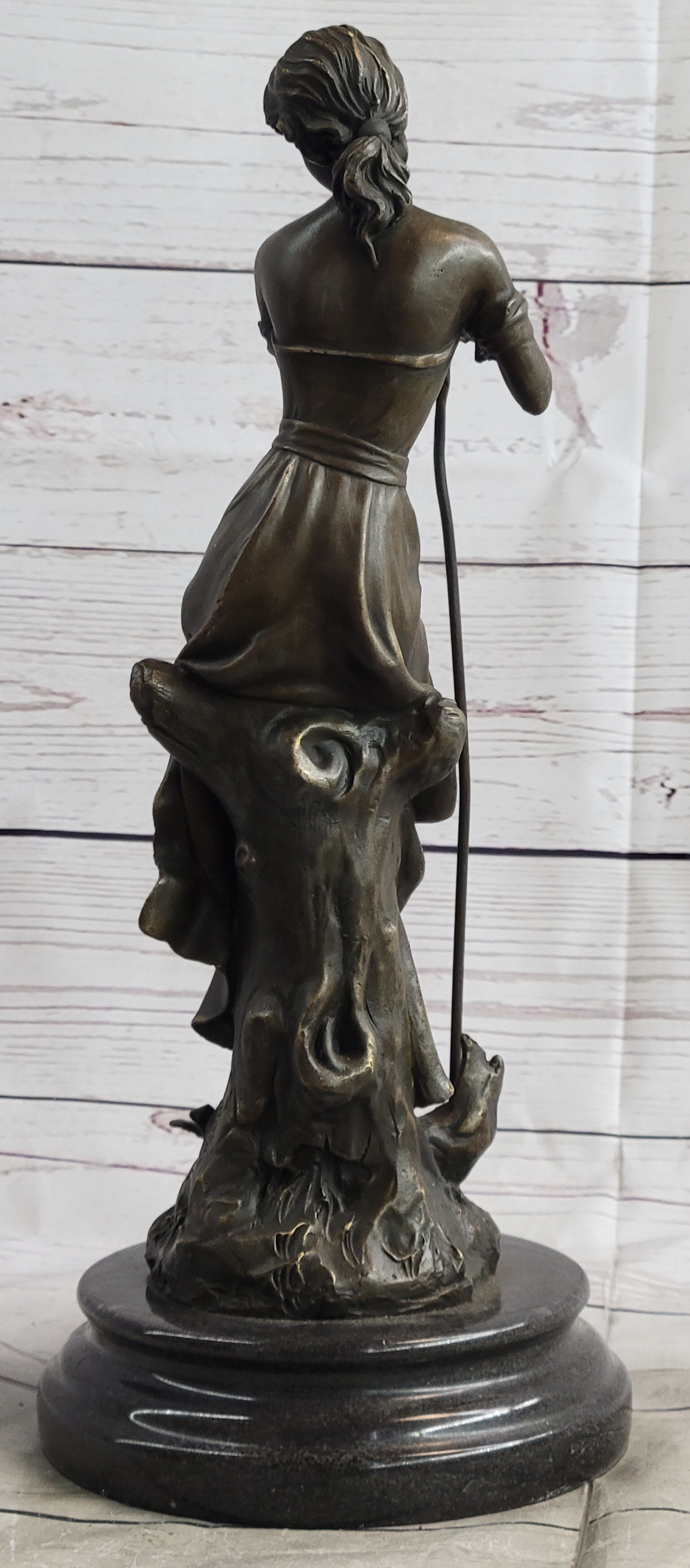 Art Nouveau Sexy Maiden Holding Rose Flower in Garden Bronze Sculpture