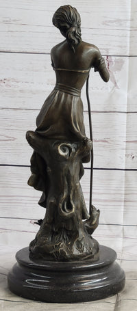 Art Nouveau Sexy Maiden Holding Rose Flower in Garden Bronze Sculpture
