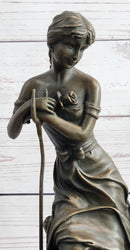 Art Nouveau Sexy Maiden Holding Rose Flower in Garden Bronze Sculpture