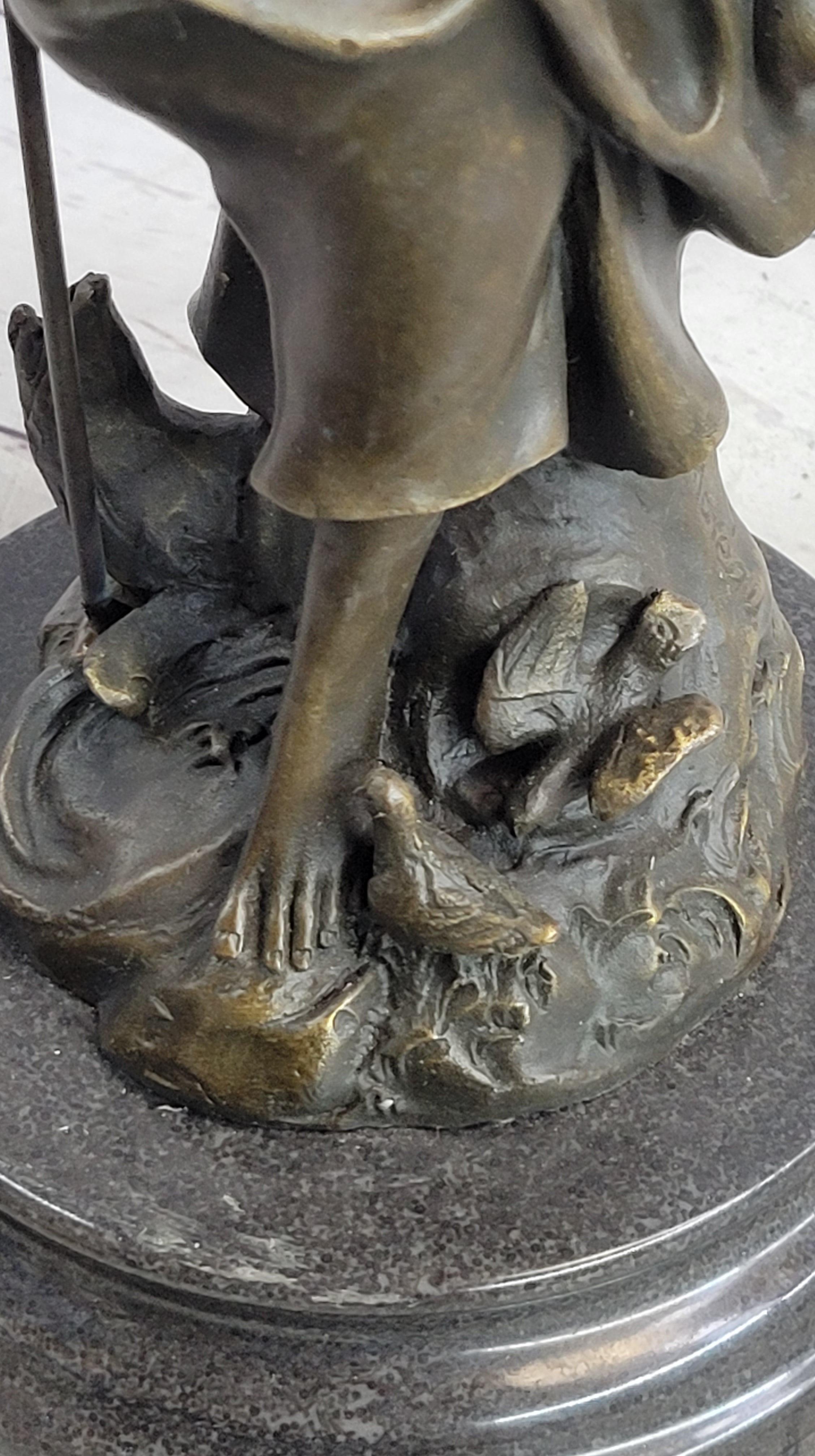 Art Nouveau Sexy Maiden Holding Rose Flower in Garden Bronze Sculpture