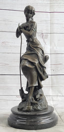 Art Nouveau Sexy Maiden Holding Rose Flower in Garden Bronze Sculpture