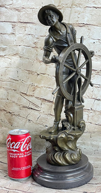 Ship Captain Fisherman Nautical Ocean Bronze Sculpture 17.5" x 7"