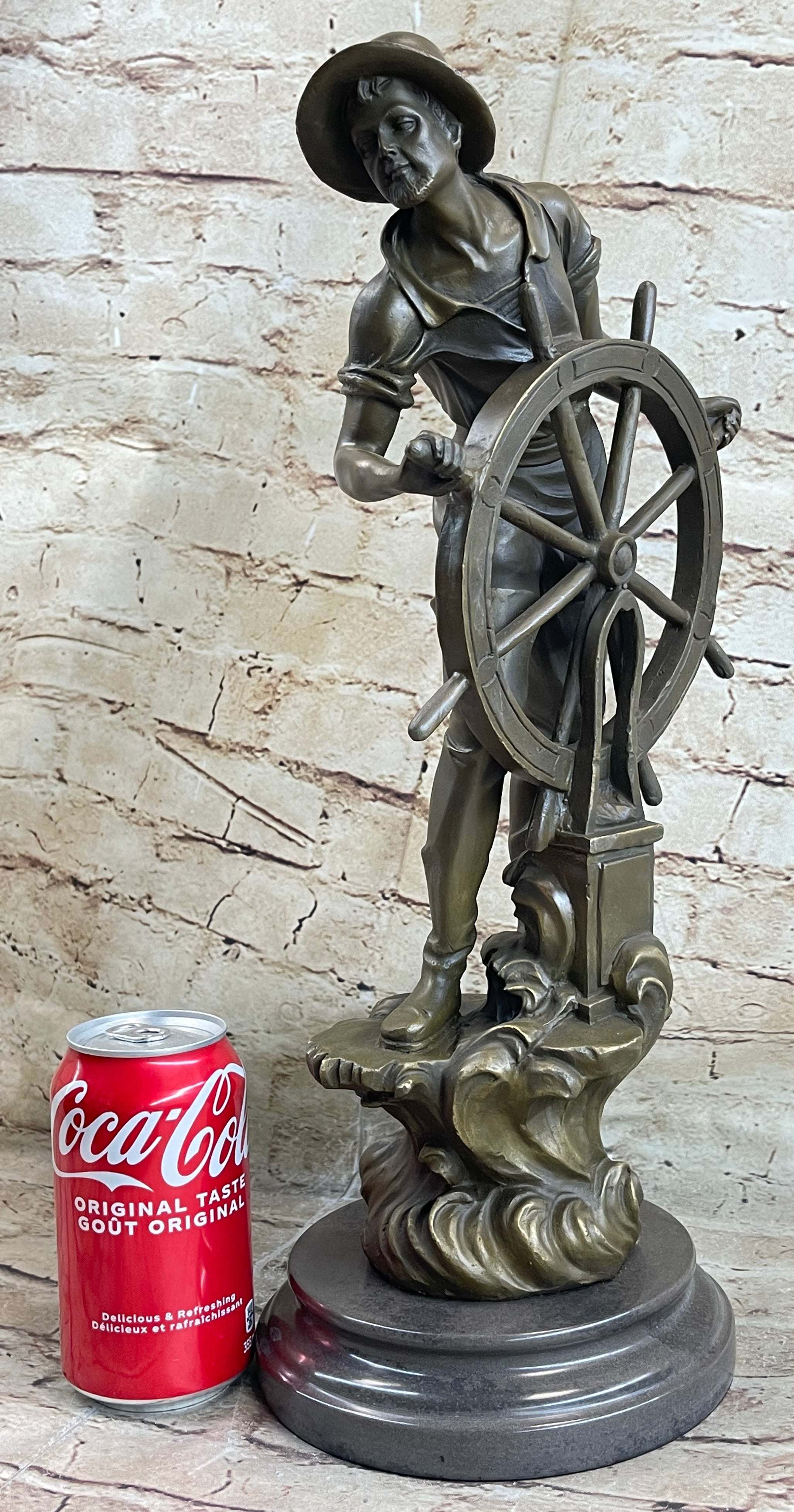Ship Captain Fisherman Nautical Ocean Bronze Sculpture 17.5" x 7"