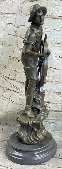 Ship Captain Fisherman Nautical Ocean Bronze Sculpture 17.5" x 7"