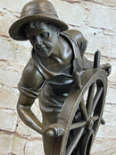 Ship Captain Fisherman Nautical Ocean Bronze Sculpture 17.5" x 7"
