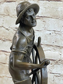 Ship Captain Fisherman Nautical Ocean Bronze Sculpture 17.5" x 7"