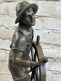 Ship Captain Fisherman Nautical Ocean Bronze Sculpture 17.5" x 7"