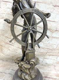 Ship Captain Fisherman Nautical Ocean Bronze Sculpture 17.5" x 7"