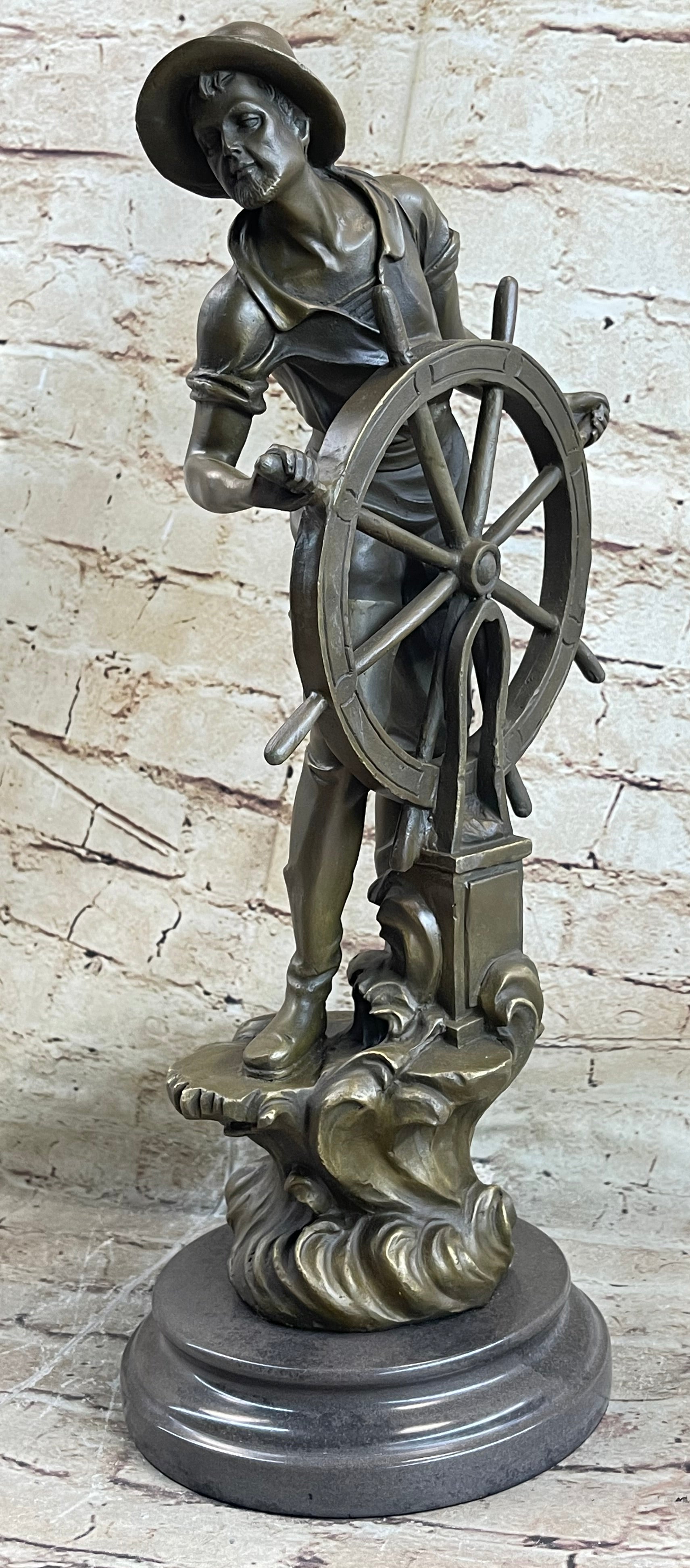 Ship Captain Fisherman Nautical Ocean Bronze Sculpture 17.5" x 7"