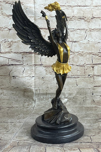 Angel Goddess Holding Victory Torch Bronze Sculpture by Moreau
