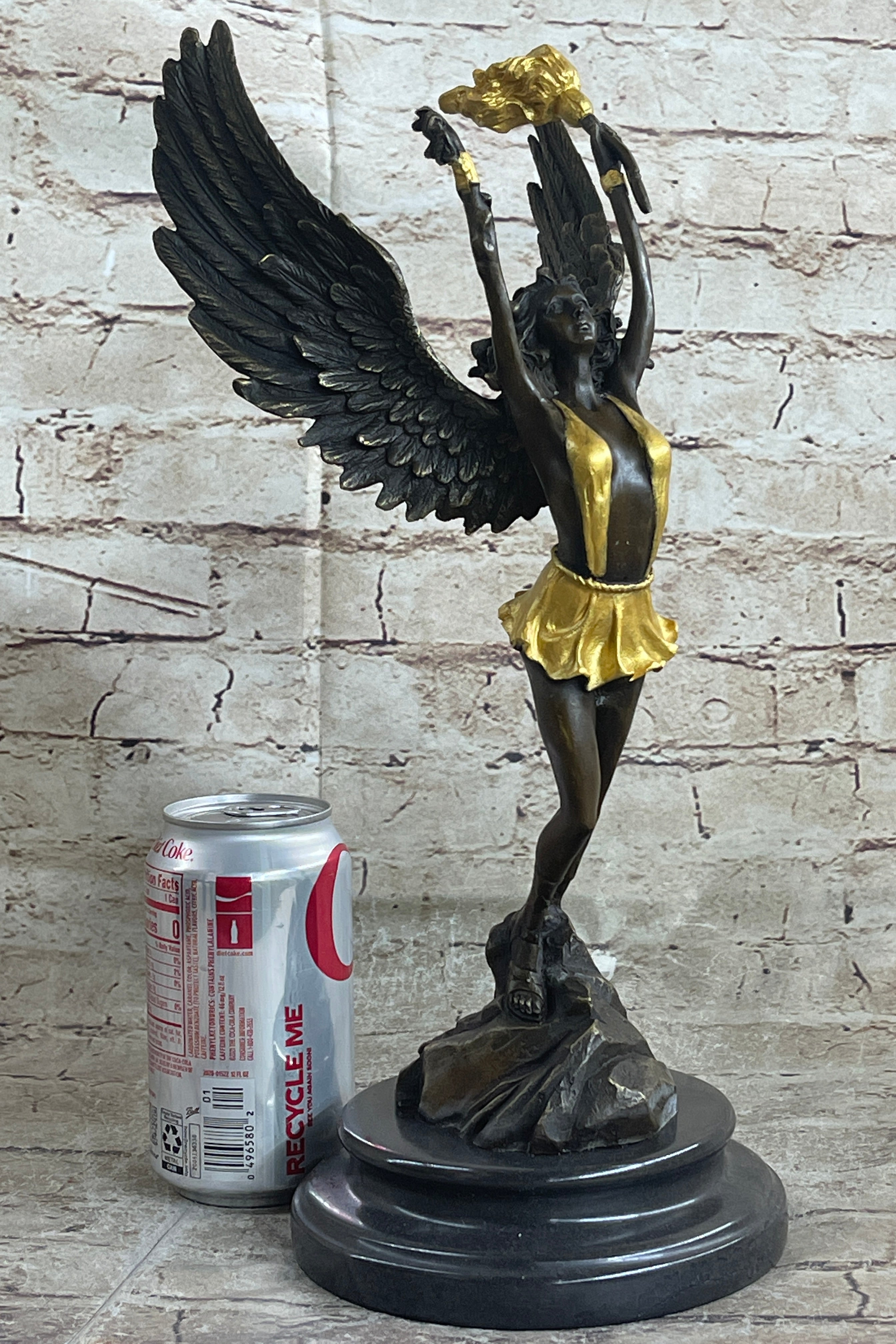 Angel Goddess Holding Victory Torch Bronze Sculpture by Moreau
