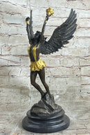 Angel Goddess Holding Victory Torch Bronze Sculpture by Moreau