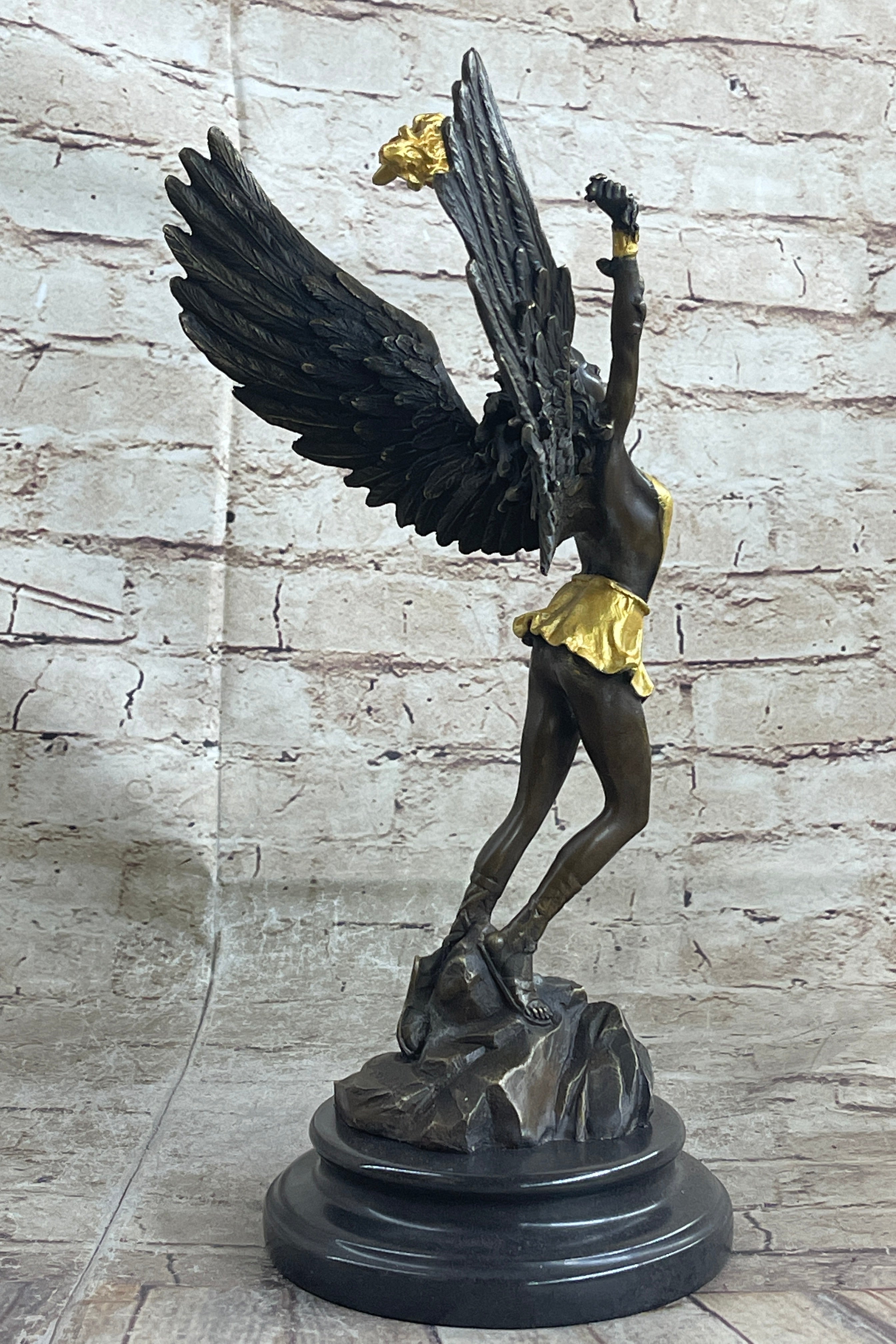 Angel Goddess Holding Victory Torch Bronze Sculpture by Moreau