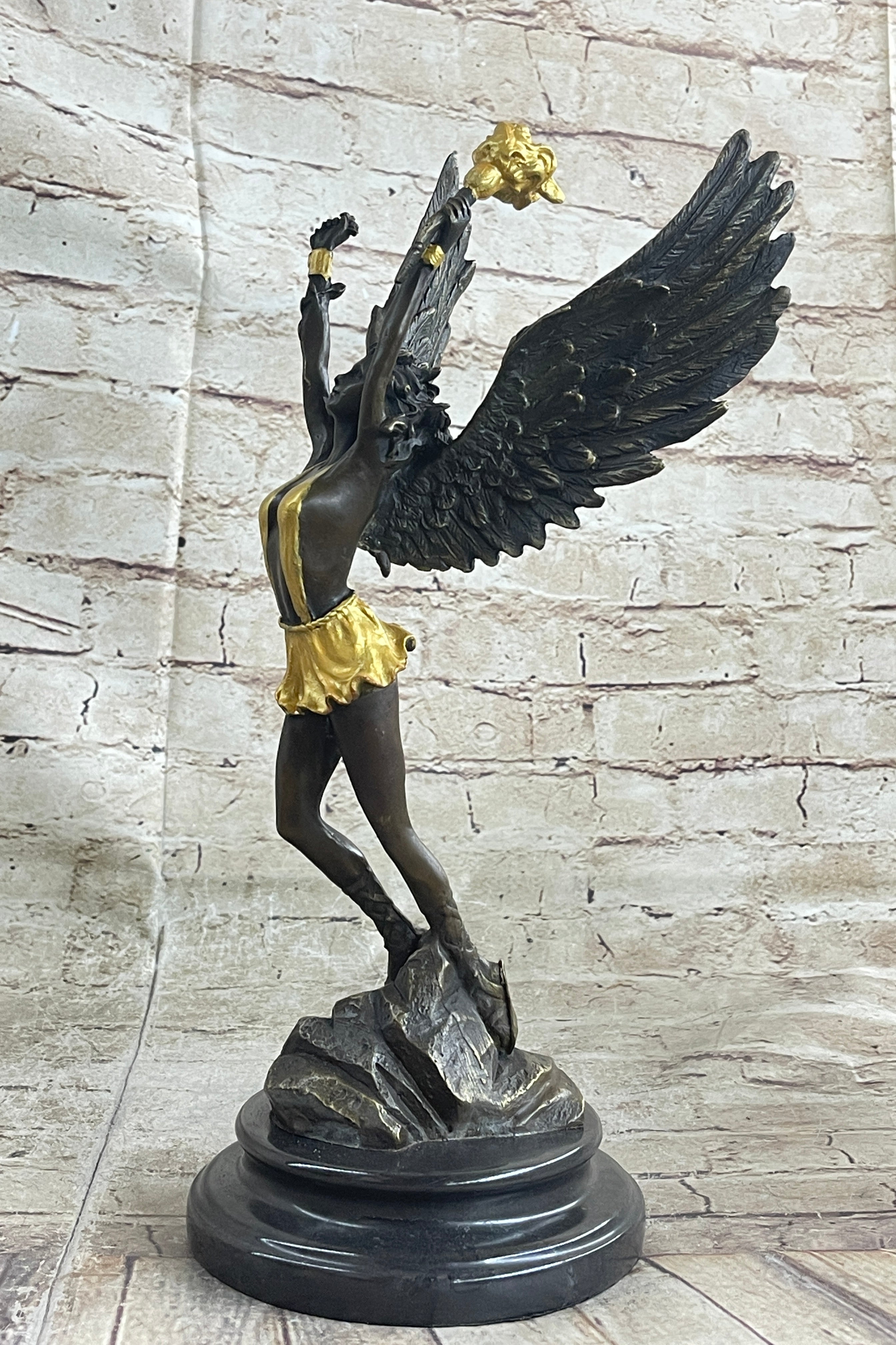Angel Goddess Holding Victory Torch Bronze Sculpture by Moreau