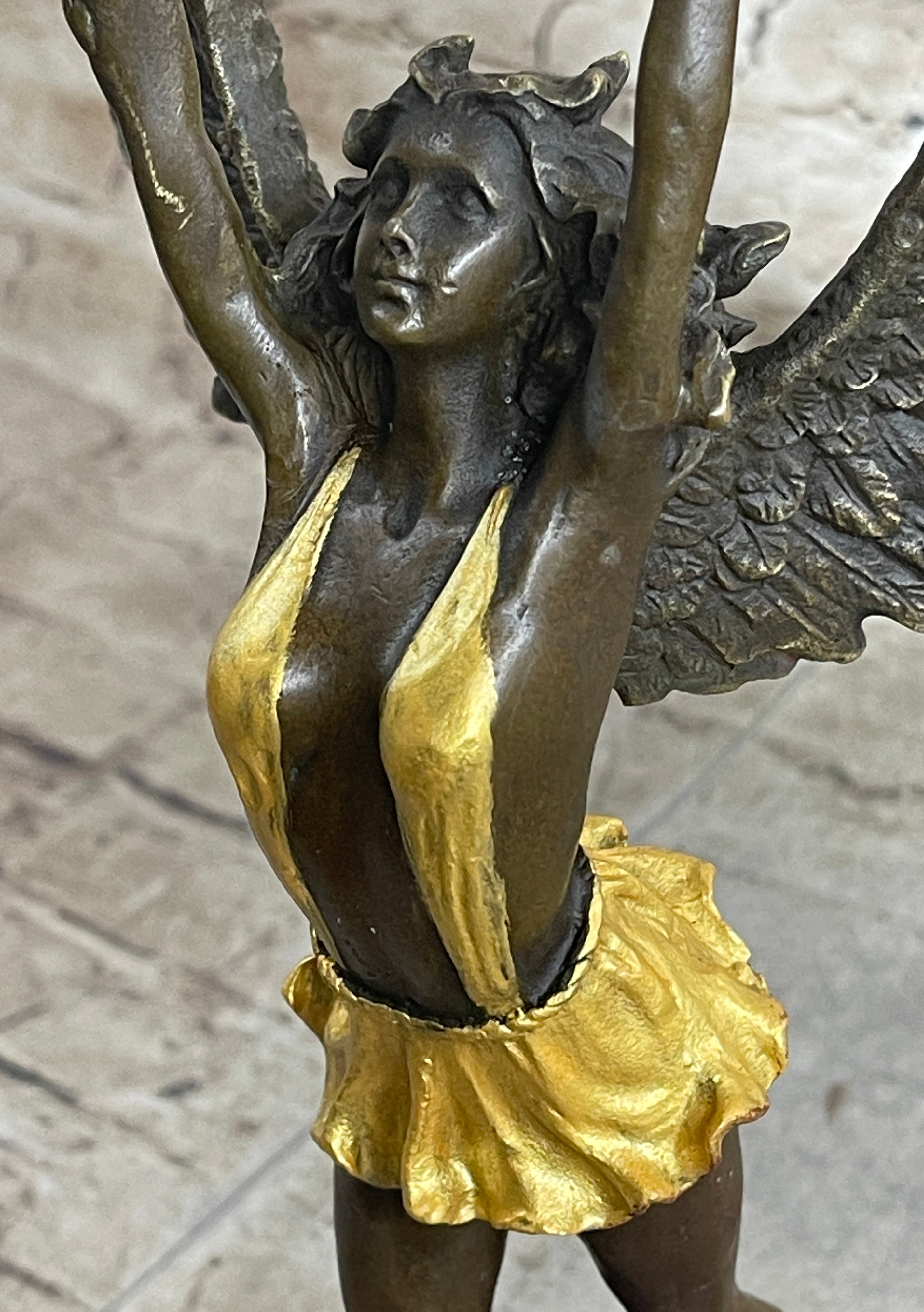 Angel Goddess Holding Victory Torch Bronze Sculpture by Moreau